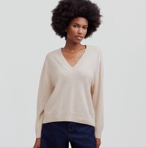 Madewell Cashmere V-Neck Sweater Cream Size Small Quiet Luxury